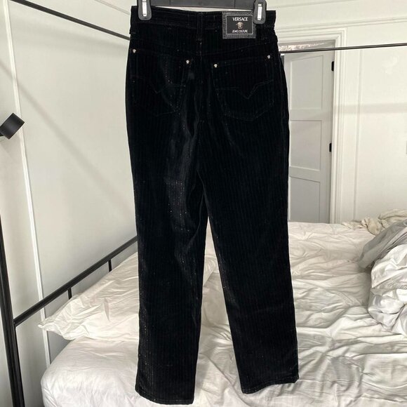 Vintage 90s Versace Jeans Couture Authentic Women’s Black Velvet Shimmer Pants - Picture 3 of 8